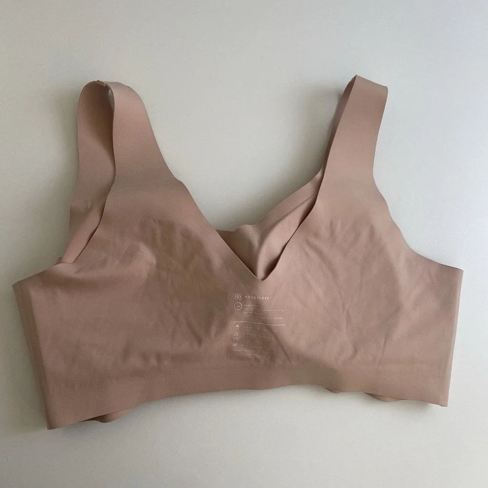 HONEYLOVE Size 1X Light Beige Full Figure Removable Cups Wireless‎ Pullover Bra